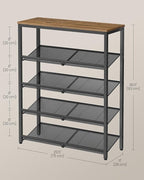 VASAGLE Shoe Rack for Entryway, 5-Tier Shoe Rack Organizer with Storage Shelves and Spacious Top, Freestanding, Adjustable, I