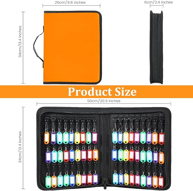 Portable Key Organizer with Handle, Fireproof and Waterproof Key Case, Key Holder with 54 Hooks and Tags Portable Key Storage