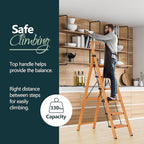 WOA WOA 6 Step Ladder, Folding Ladder with Handrails for High Ceilings, Indoor Tall Ladders with Wide Pedals, Lightweight Alu