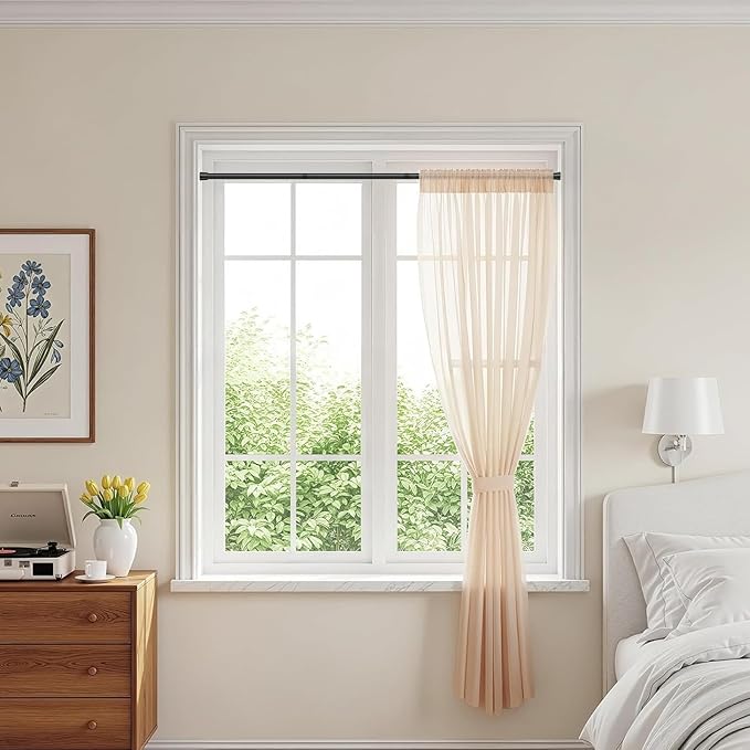 4PCS Tension Curtain Rod 33 to 59 Inch,Black Short Curtain Rods No Drilling,Loaded Expandable Spring Curtain Rods for Windows