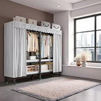 Heavy Duty Portable Wardrobe Closet, Metal Foldable Covered Clothes Rack, 1500LBS, Freestanding Closet System Rolling Garment