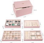 Voova Stackable Jewelry Organizer Tray with Lid, PU Leather Jewelry Storage Holder for Drawer Inserts, Jewellery Display Box 