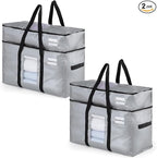 TAILI 2 Tier Extra Large Moving Bags, 2 Pack Silver Heavy Duty Totes for Storage with Visible Window, Wrap Around Handles, St