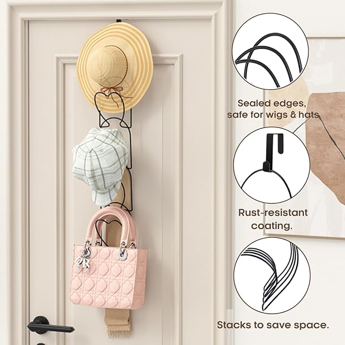 LINFIDITE 10 Pack Hat Rack for wall hat organizer for baseball caps Over Door cap hat hook storage holder hanger display Clos