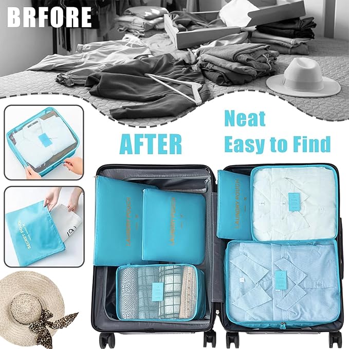 6 Set Packing Cubes for Travel Luggage Packing Bags Reusable Lightweight Suitcase Organizer Cubes Set for Travel Accessories 