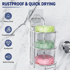 Silver 3-Tier Shower Soap Shampoo Bar Holder, Self Adhesive & Freestanding Draining Soap Dish Caddy for Bathroom Wall Accesor