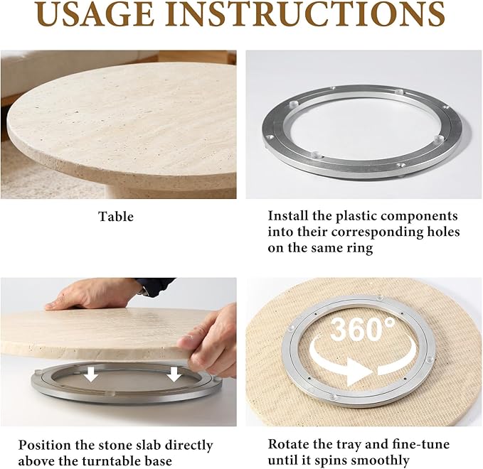 Koville 16'' Beige Marble Lazy Susan Travertine Turntable for Kitchen Dinning, Marble Lazy Susans Organizer for Cabinet, Serv