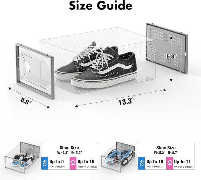 Foluck Shoe Storage Box, 15 Pack Clear Plastic Stackable Shoe Organizer for Closet, Interlocking Design Shoe Container Bins f