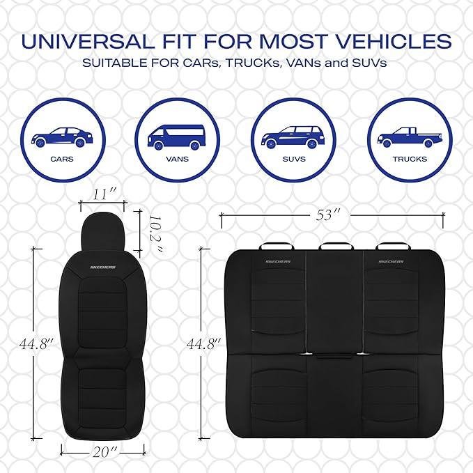 Skechers Memory Foam Seat Covers,Thick Cool Touch Fabric Car Seat Covers,Seat Cover Full Set Airbag Compatible,Automotive Com