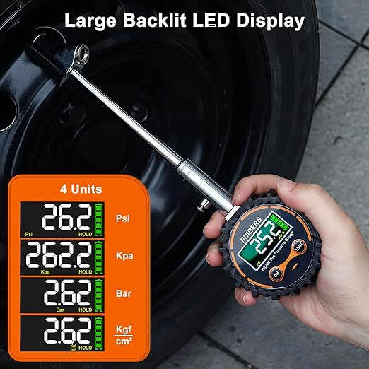 Semi Truck Digital Tire Pressure Gauge 200 PSI with LCD Color Screen, Heavy Duty Dual Head Chuck Tire Guage, ANSI B40.1 Certified - for Semi Trucks, Trucks, Cars, SUVs