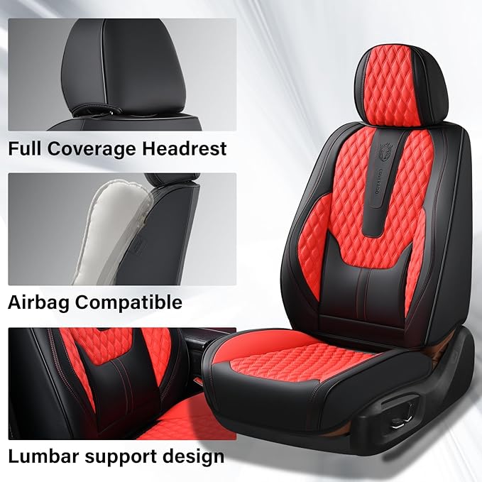 Coverado Car Seat Covers Full Set, 5 Seat Leather Seat Covers for Cars, Car Seat Protector with Lumbar Support, Waterproof Se