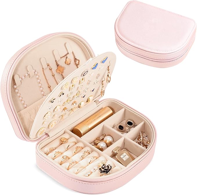 ProCase Travel Size Jewelry Box, Medium Portable Seashell-Shaped Jewelry Case, 2 Layer Jewelry Organizer in PU Leather for Wo