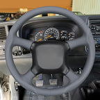 MEWANT Hand Stitch Steering Wheel Cover for Chevy Silverado 1500 2500 3500 1999-2002 Tahoe Suburban 1998-2002 Astro Blazer S10 Kodiak C/K Grey Faux Leather Custom-Fit Anti-Slip Interior Wrap