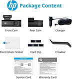 HP 4K+1080P Dash Cam, Front and Rear Dash Camera for Cars, 1.5" LCD Screen, 64GB Card, Night Vision with WDR, Support Parking