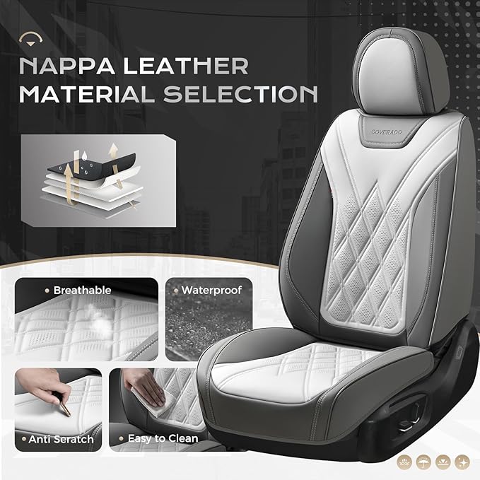 Coverado Car Seat Covers Full Set, Seat Covers for Cars, Front Seat Covers and Back Seat Cover Waterproof Leather Automotive 
