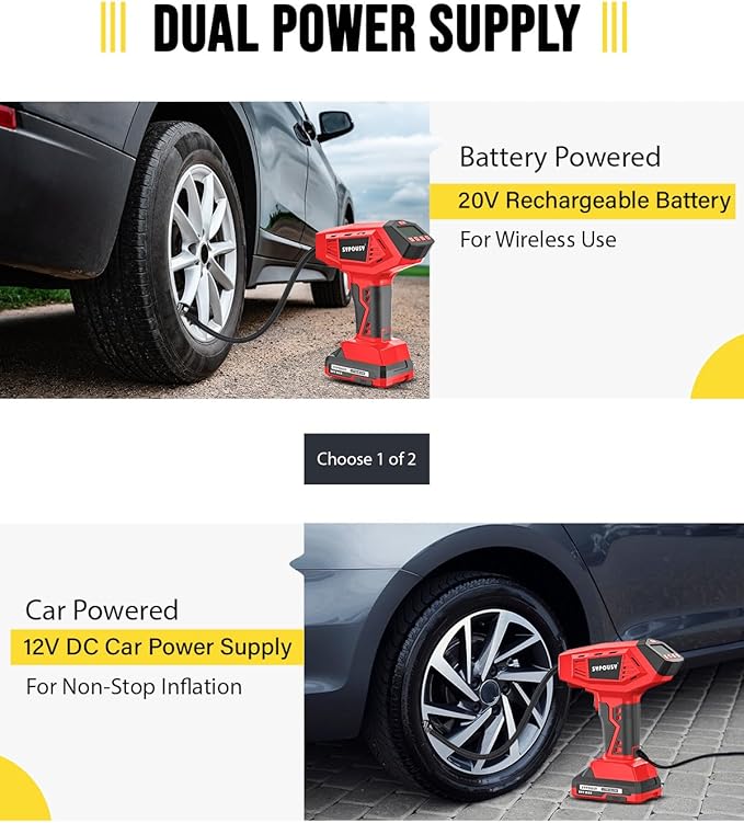 Tire Inflator Portable Air Compressor, 160PSI Cordless Handheld Tire Pump with 20V Battery & 12V DC Dual Power, 4X Faster Inflation, Auto Shut Off, Digital Gauge for Car, Motorcycle, Bicycle, E-Bike