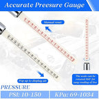 Yunsailing 10 Pcs 10 Pcs Dual Head Tire Pressure Gauge Heavy Duty Truck Tires Air Pressures Gauges with Hook Range 10-150psi, 0.7-10.3bar for Semi Trucks Car Bus Rv Van (Silver)