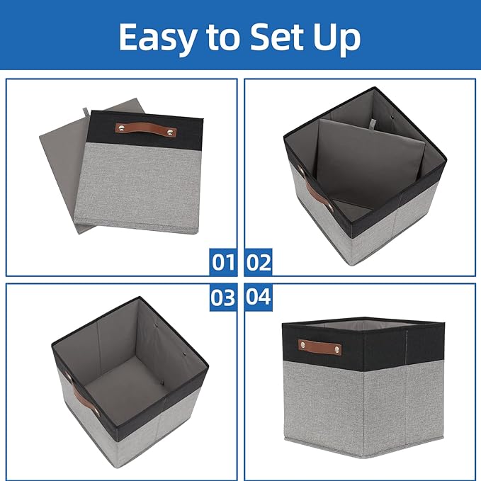 Temary Fabric Cube Storage Bins 12 Inch Decorative Storage Cubes Baskets 4 Pack Foldable Cube Storage Bins for Closet, Shelve