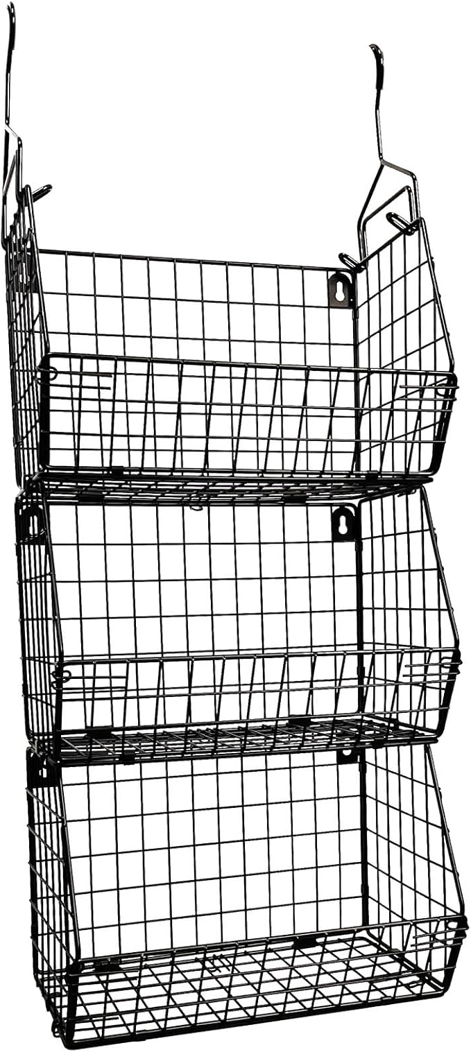 3 Tier Hanging Foldable Wire Baskets Closet Organizer Clothes Shelves Countertop Caddy Bin Wall Mount Shelf Storage Basket fo