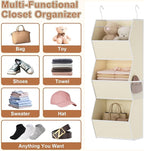 Hanging Closet Organizer 3 Shelf Collapsible Fabric Closet Organizers and Storage Hanging with Mesh Pocket for Clothes, Hangi