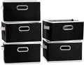 PRANDOM Large Collapsible Storage Bins for Closet [5-pack] Decorative Fabric Storage Baskets Cubes with Leather/Metal Handles