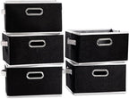 PRANDOM Large Collapsible Storage Bins for Closet [5-pack] Decorative Fabric Storage Baskets Cubes with Leather/Metal Handles