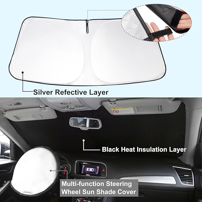 TINGLU Sun Shade for BMW X7 3.0L xDrive40i 2021-2025 2026 Accessories Windshield Sun Shade Window Shade UV Rays Protection Sun Visor Cover with Steering Wheel Sunshade Storage Bag