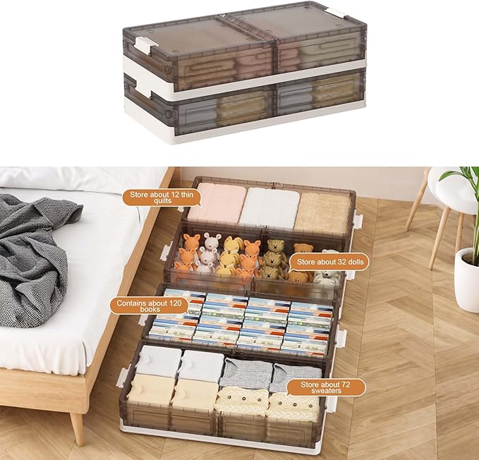 2 Pack Under Bed Storage Containers With Wheels,StackableFoldable Under Bed Storage Containers With Lids for Clothes Shoes Bl