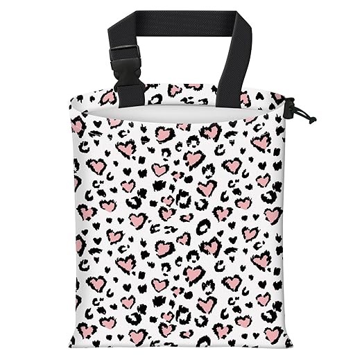 Car Trash Bag Large Hanging Can for Back of Seat, Cute Waterproof Car Garbage Bag for Vehicle, Travelling, Outdoor Pink Leopard Heart
