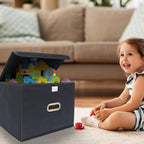STOREONE Fabric Storage Cube Bins Foldable Organizer Container Collapsible Basket with Lids and Metal Handles, for Home, Bedr