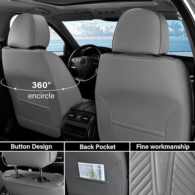 Coverado Front Car Seat Covers, Waterproof Seat Covers with Lumbar Support, Leather Seat Covers, Car Seat Covers Front Seats,