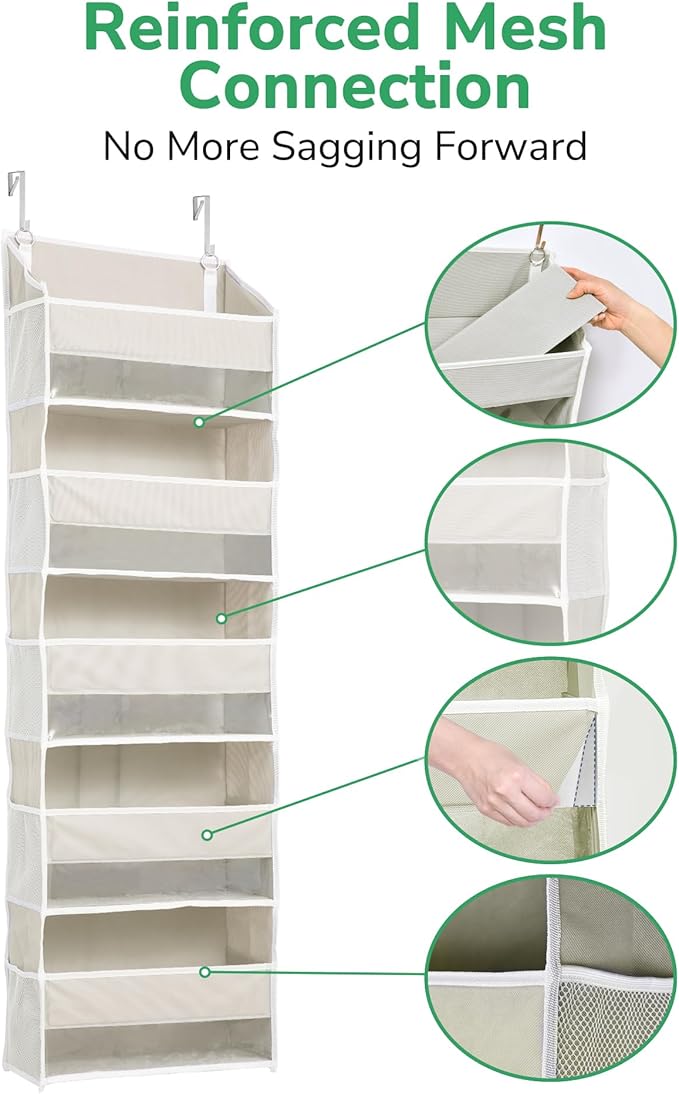ULG 1-Pack Over Door Organizer with 5 Large Pockets 10 Mesh Side Pockets, 44 lbs Weight Capacity Hanging Storage Organizer wi