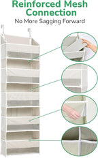 ULG 1-Pack Over Door Organizer with 5 Large Pockets 10 Mesh Side Pockets, 44 lbs Weight Capacity Hanging Storage Organizer wi
