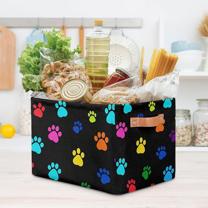 Colorful Paw Print Storage Basket Cube Animal Dog Cat Collapsible Storage Bin with Handle Large Baskets Box Toy Cloth Organiz