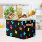 AUUXVA Colorful Paw Print Storage Basket Cube Animal Dog Cat Collapsible Storage Bin with Handle Large Baskets Box Toy Cloth 