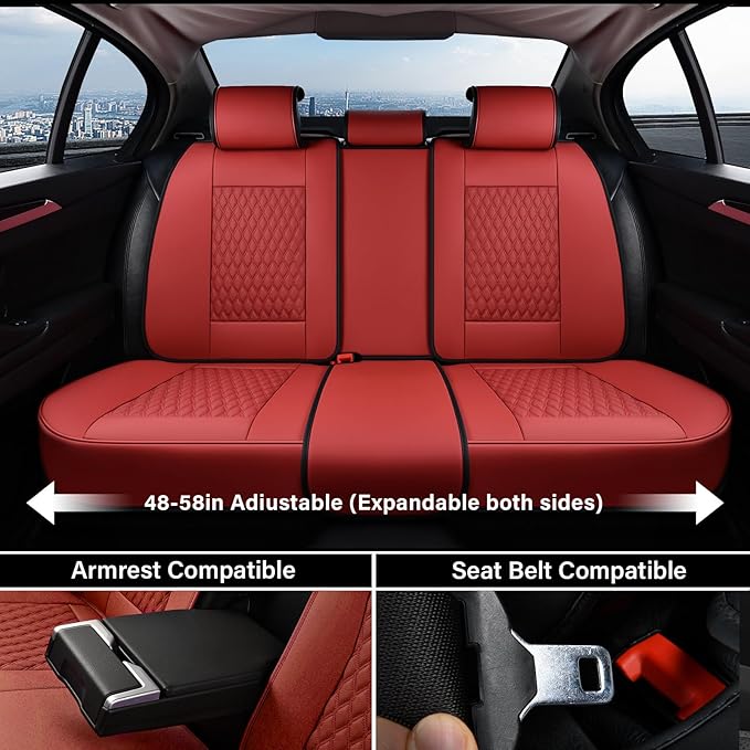 Coverado Car Seat Covers Full Set, Red Seat Covers for Car with Lumbar Support, Nappa Leather Seat Covers Waterproof Car Seat