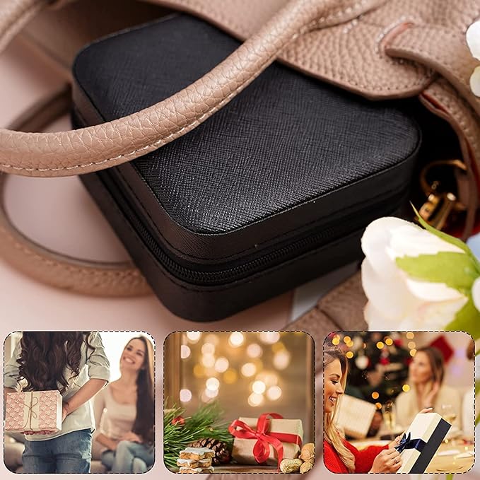Neveika Portable Travel Mini Jewelry Box Leather Jewellery Ring Organizer Case Storage Gift Box Girls Women (4pcs black).