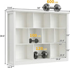 Unikito 10 Cube Storage Book Shelf - 50" Wide Wood Cube Storage Organizer, Wooden 3 Tiers Floor Standing Low Bookcase for Liv