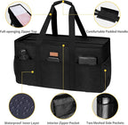 LHZK Stand Up Extra Large Utility Tote Bag with Lid, Utility Tote Bag with Metal Wire Frame and the Sides Rinforced, Reusable