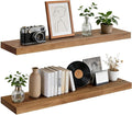Floating Wall Shelf 36x6.8x1.7 Inch – Solid Wood Shelf in Dark Oak Finish – Heavy Duty Wall Mounted Rustic Display Shelf for 