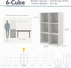 Homes: Inside + Out Apexa 6-Cube Storage Organizer Shelves, Stackable Wood Bookcase Fits Cubby Bins for Organization, Dorm Te