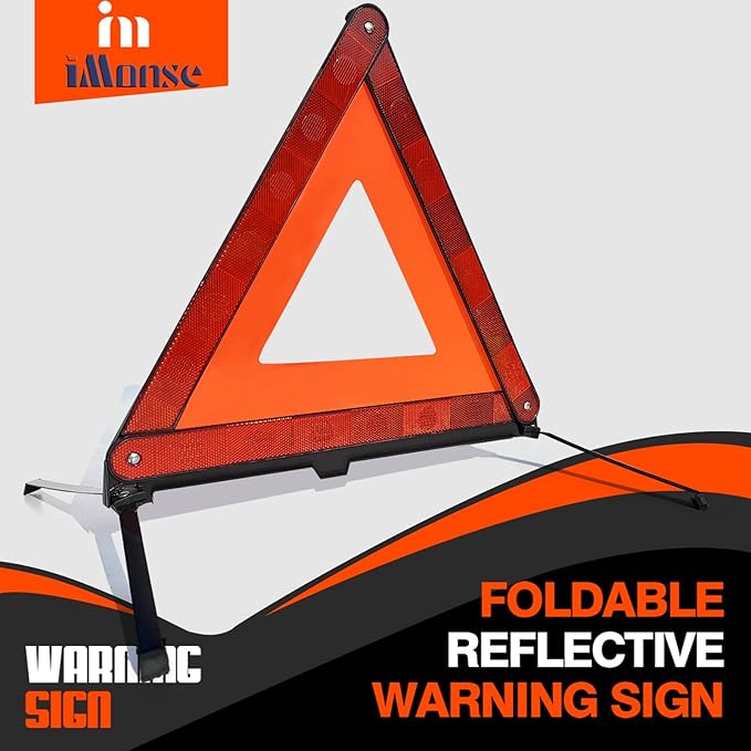 Warning Safety Triangle Kit, Emergency Roadside Warning Reflective Triangle 3 Packs with 2 LED Road Flare Light, Foldable wit