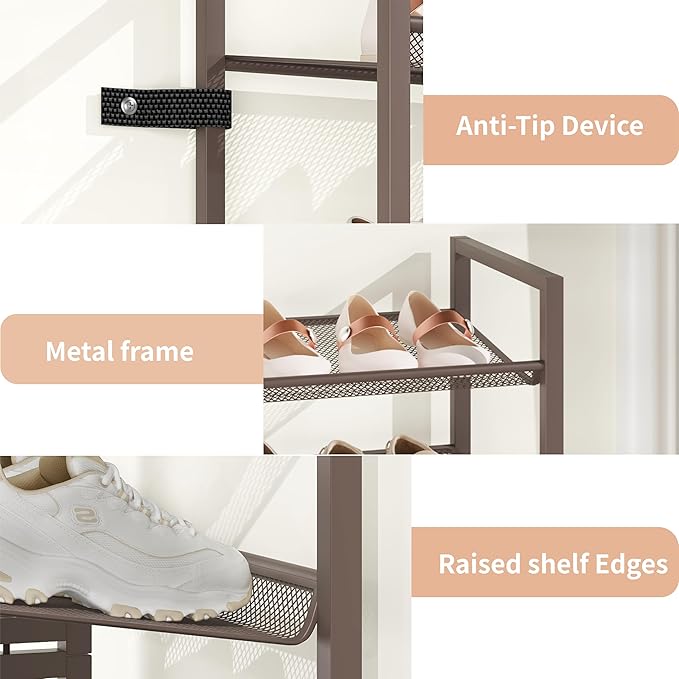10 Tier Shoe Rack, Tall Metal Shoe Storage with Adjustable Shelves, Holds 20-25 Pairs, Stackable Shoe Stand for Garage Hallwa