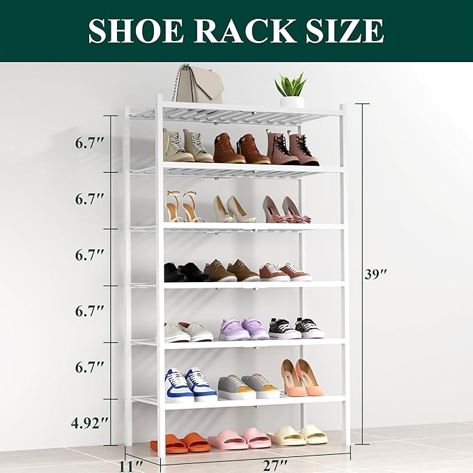 Smiry Shoe Rack, 6 Tier Thick Bamboo Shoe Organizer, Stackable Free Standing Wooden Shoe Storage Shelf for Closet, Entryway, 
