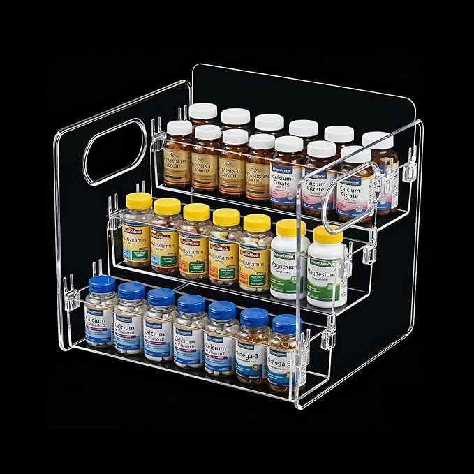 3-Tier Vitamin Storage Organizer, Organizer for Vitamin Bottles And Medicine Bottle, Vitamin Bottle Organizer for Countertop,
