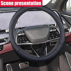 Craedli 14.5-15 Inch Leather Car Steering Wheel Cover, Non-Slip Breathable Auto Steering Wheel Protector Cover, Universal Veh