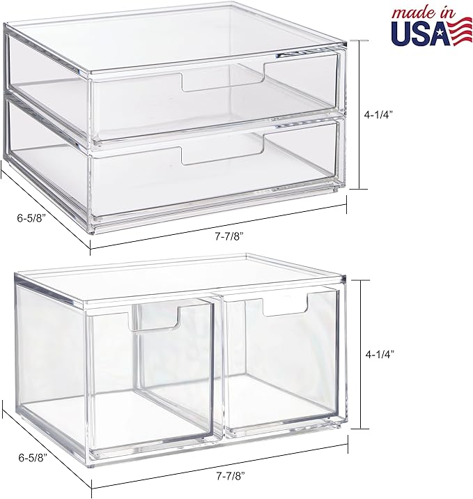 STORi Chloe Space-Saving Clear Drawer Organizer (4 Drawer Set) Sort Office, Kitchen, Beauty Supplies, Makeup, Pens, Jewelry, 