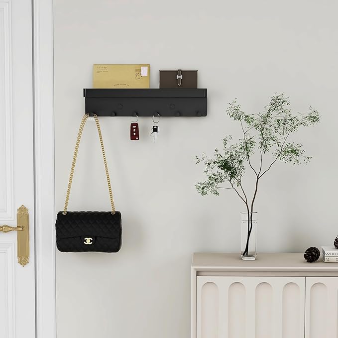 2 Pieces Key Holder for Wall Rustic Key and Mail Organizer 6 Key Hooks with Shelf Small Key Rack with Tray Adhesive Key Hange