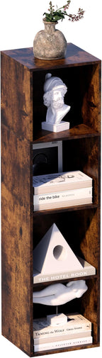 Cube Storage Organizer, 4 Cube Retro Bookshelf, Freestanding 4 Tier Open Shelf, Rustic Brown Retro Shelves for Home Office, B