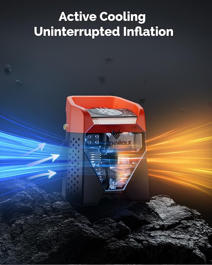 ETENWOLF Zephyr S5 Heavy-Duty Tire Inflator Portable Air Compressor, 160PSI &15600mAh Cordless Air Pump with LED Light for Car Tires, Bike, Motorcycle, Balls, Pickups (Vivid Orange)